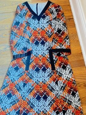 Vintage 70s Maxi Dress Gray Black Orange Geometric Print Small